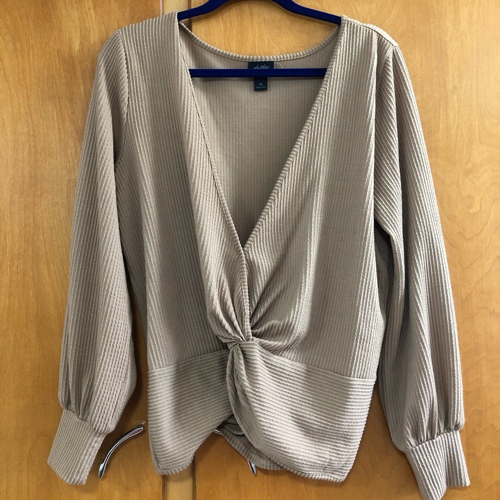 Brown Daytrip Ribbed Knot Front Top